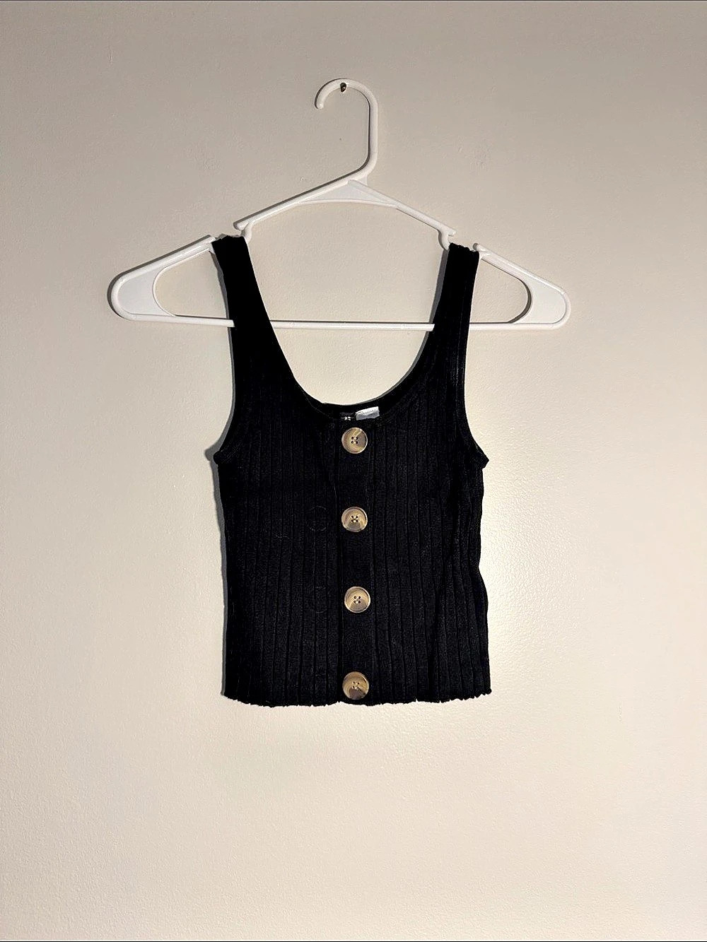 H&M Ribbed Button Front Tank in Black Size XS Like New